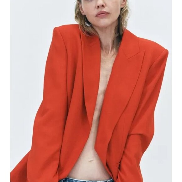 Zara Womens Blazer Suit Jacket Large L Pumpkin orange Lined 2922/041 NWT - Picture 2 of 16